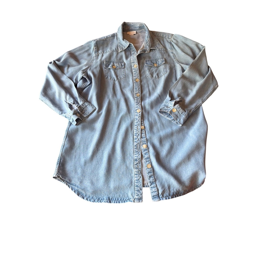 Soft Surroundings Shirt Blue Chambray Button Down Long Sleeve Tunic L